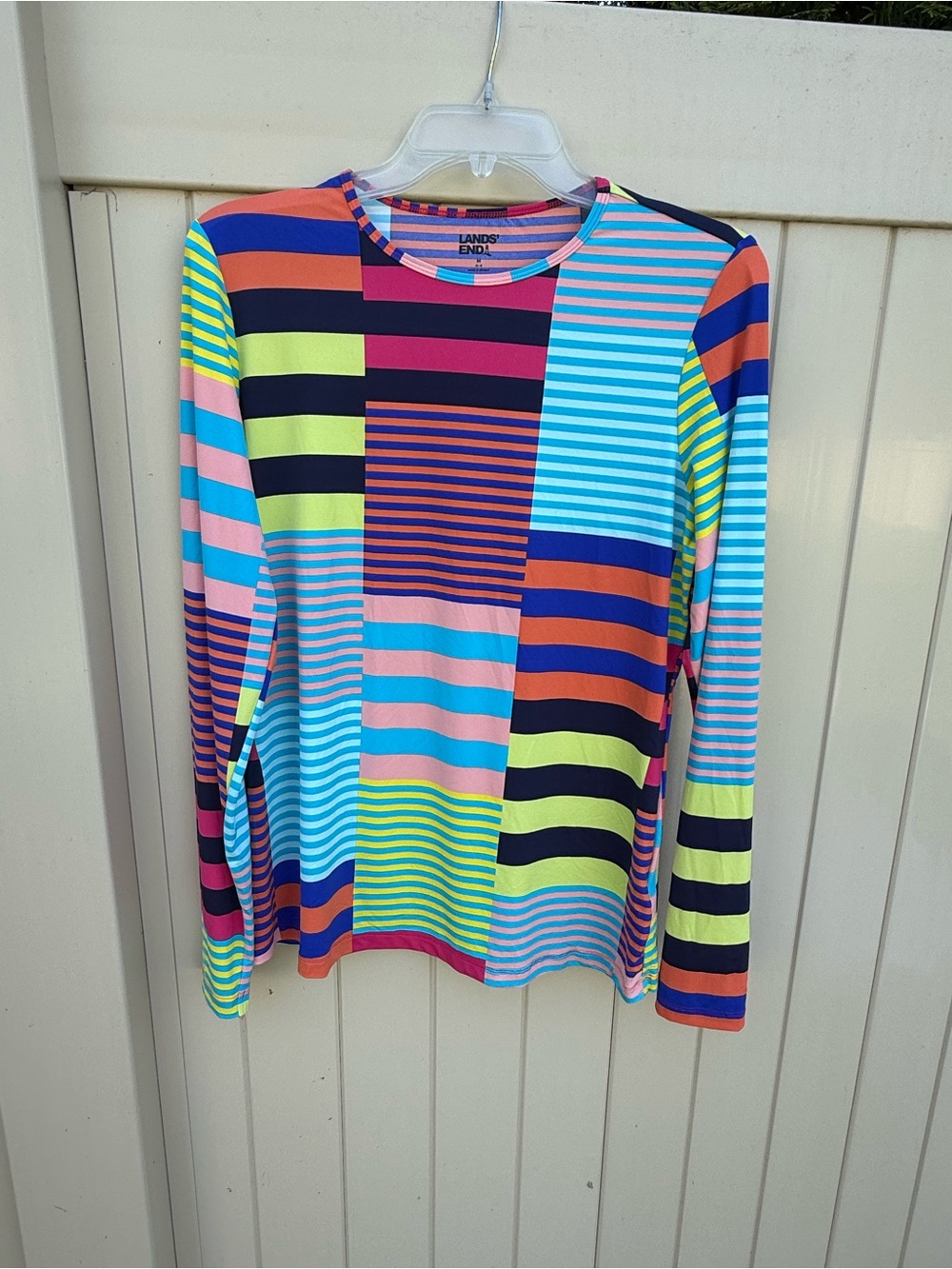 Size M Women’s Lands' End Rash Guard Multicolor Striped Long sleeve Swim Cover